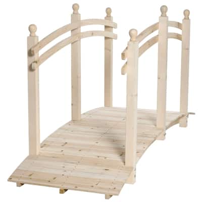 Solid Fir Wood Arch Garden Bridge with Side Rails for Gardens Ponds and Walkways Varnished Finish 505 lbs Capacity