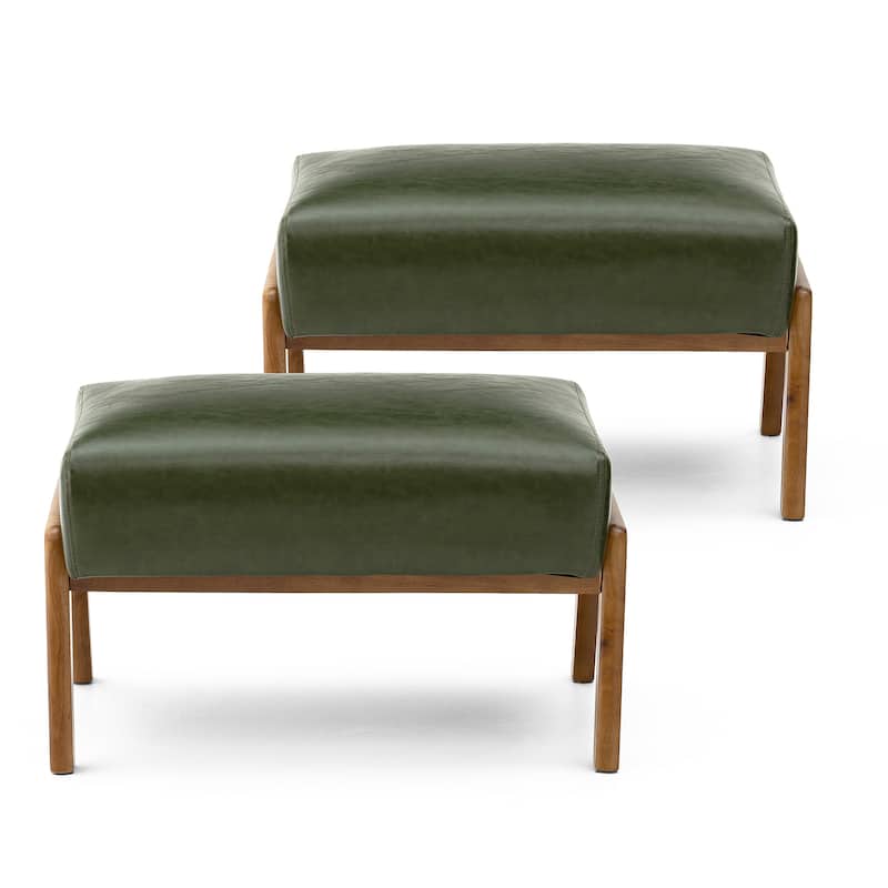 Glitzhome Set of 2 Mid-century Leatherette Ottoman Accent Stools