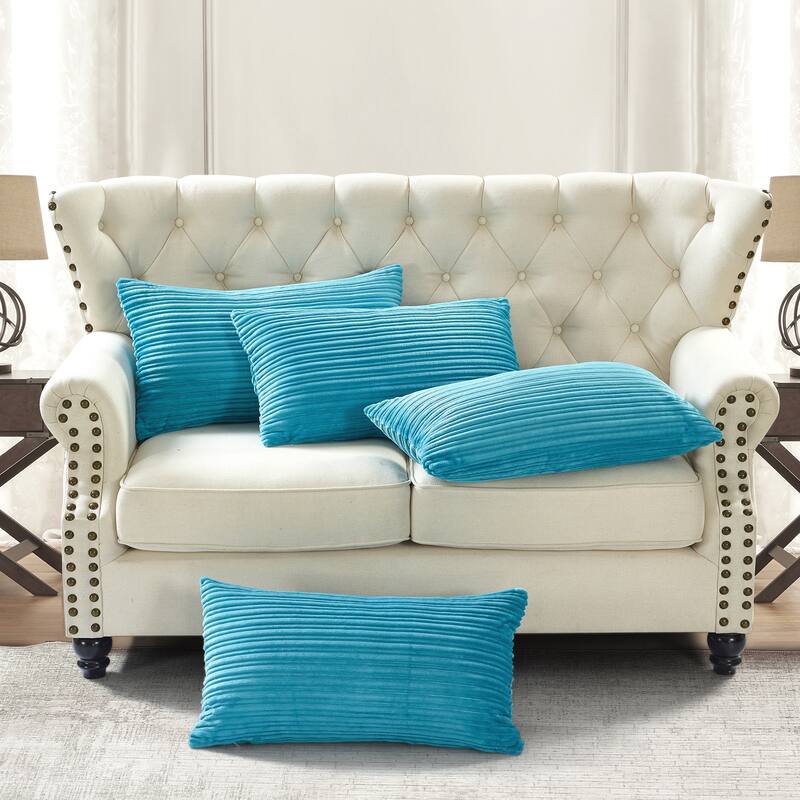 Ribbed Flanned 4 Pieces Pillow Shell Set, NO INSERT - 14" x 26" - Sky blue