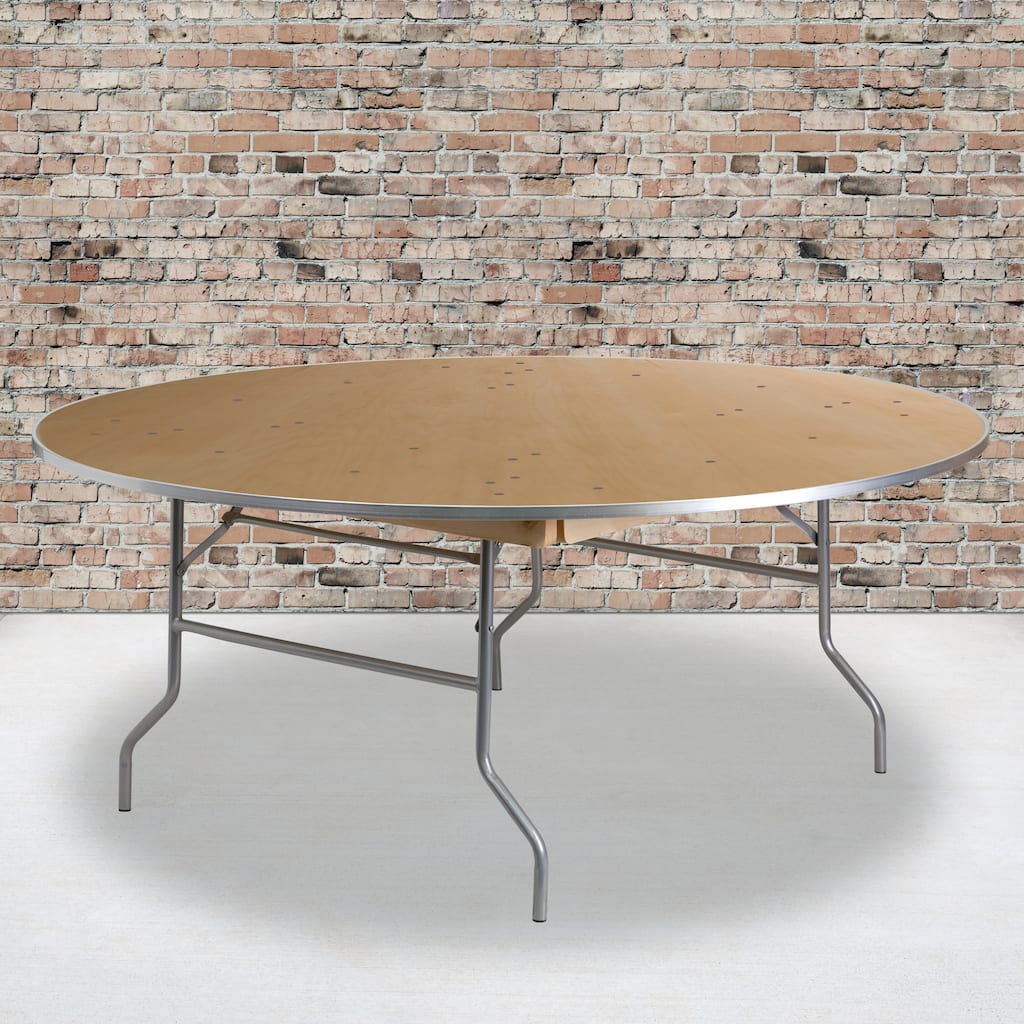72" Round HEAVY DUTY Birchwood Folding Banquet Table with METAL Edges - 72"W x 72"D x 30"H - 72"W x 72"D x 30"H