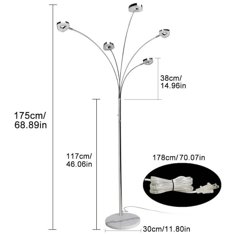 5 Light LED Floor Lamp Dimmable Standing Light Tree Lamp Bed Bath
