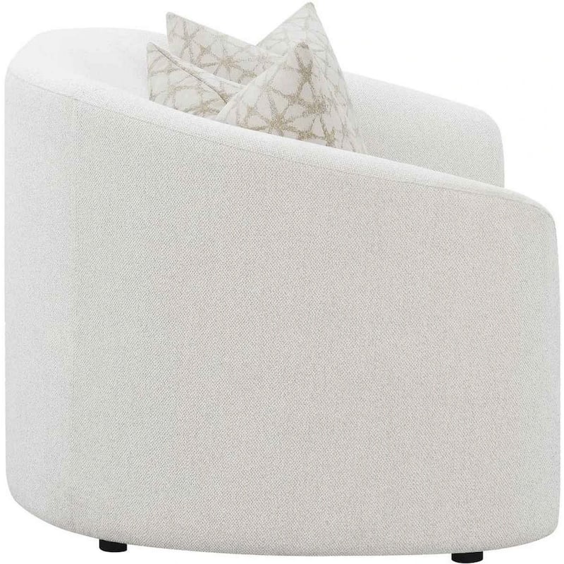 Tia 66 Inch Modern Curved Loveseat, 2 Throw Pillows, Cream Boucle Fabric