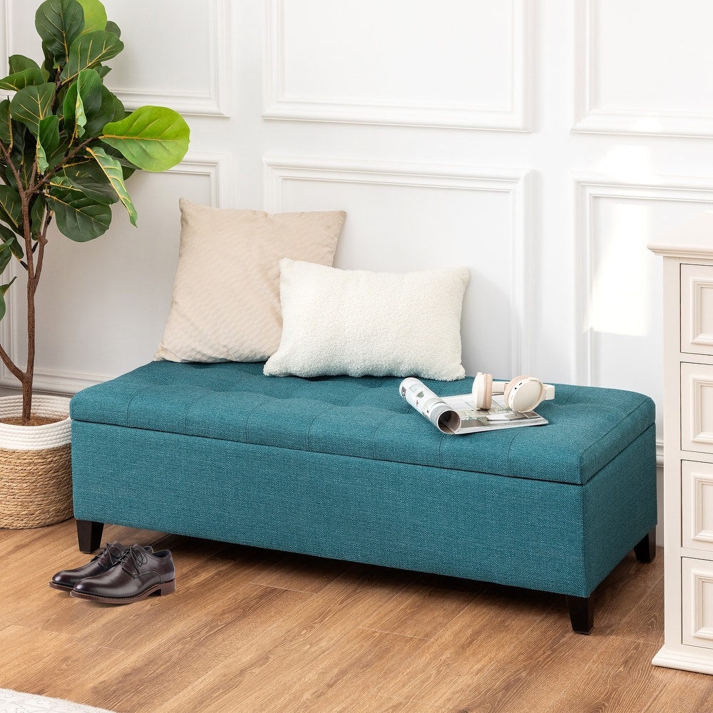 Adeco Faux Leather Storage Ottoman Bench for Living Room