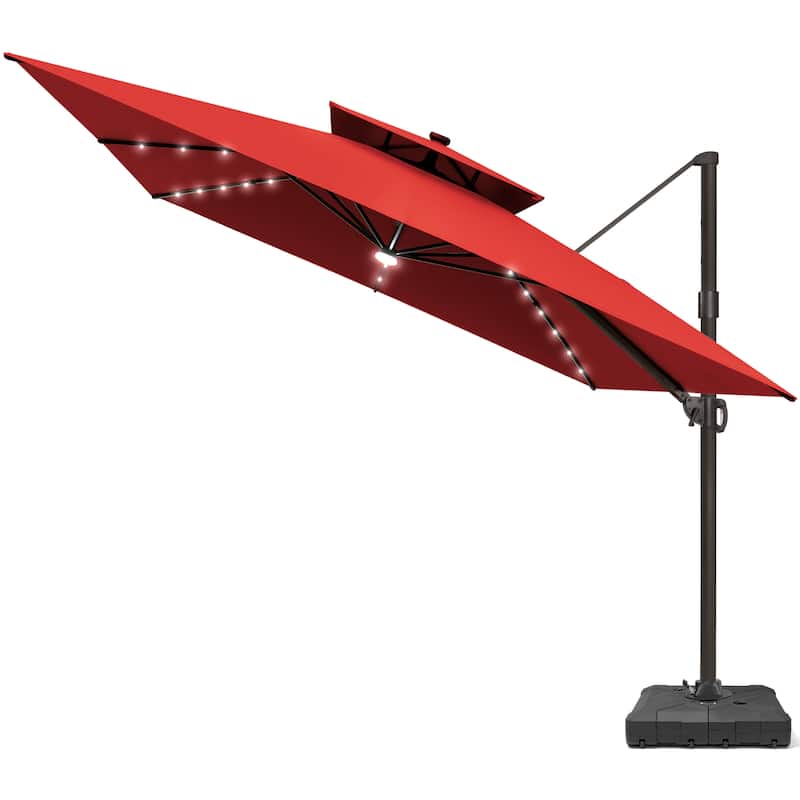 Pellebant 11X11 FT Outdoor Square Cantilever Patio Umbrella Solar LED Lighted with Wheel Base