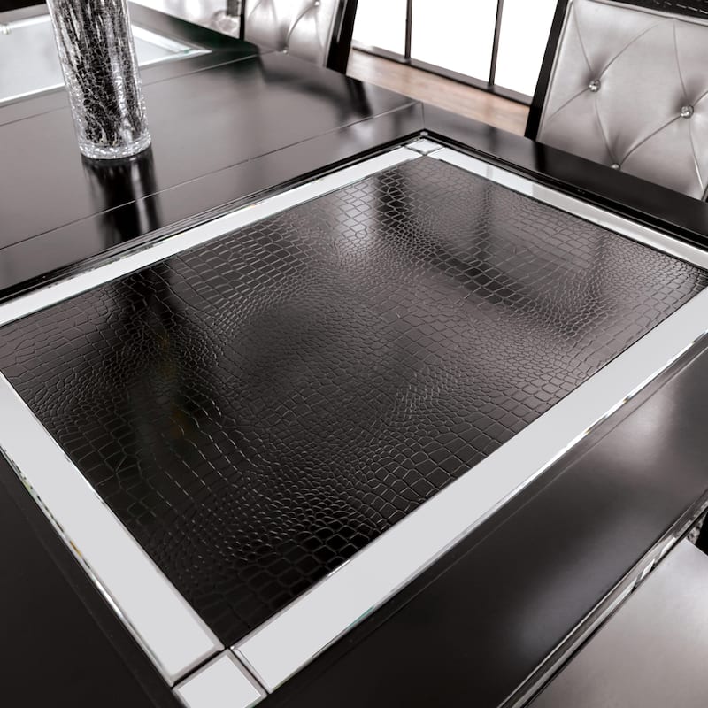 Silver Orchid Amann Contemporary Black 84-inch Glass Top Dining Table