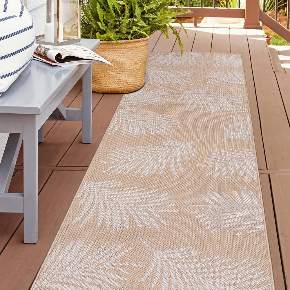 World Rug Gallery Contemporary Palm Leaves Textured Flat Weave Indoor/Outdoor Area Rug