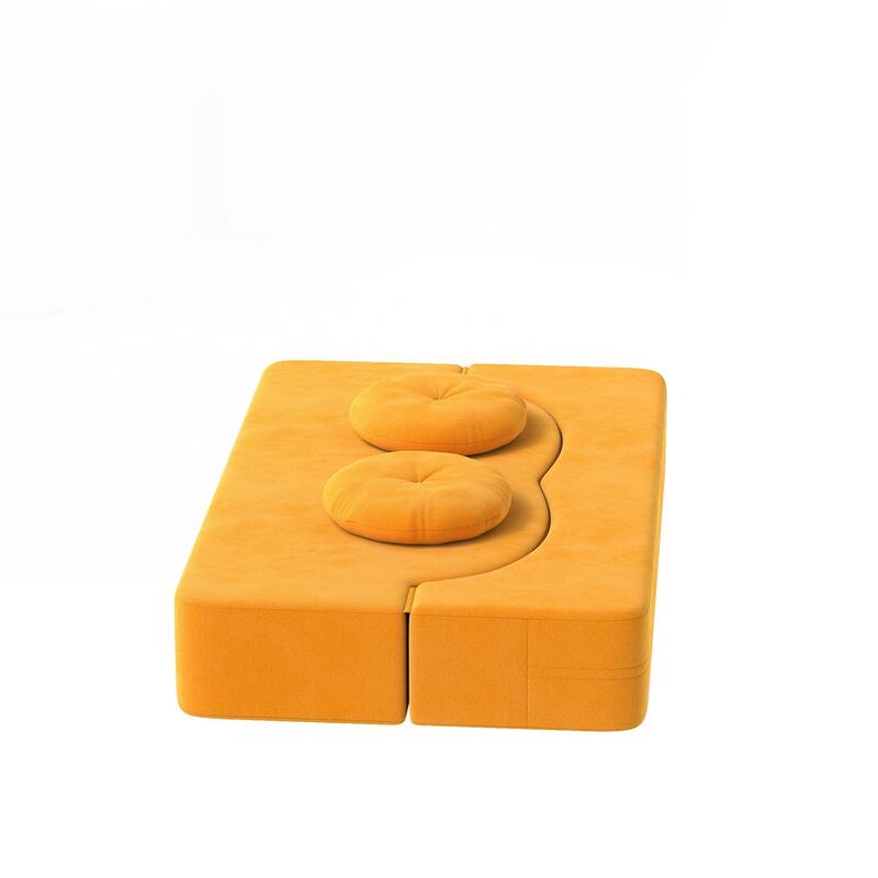 Modern Floor Sofa with 2 Pillows,Convertible Plush Corduroy Foam-Filled Sleeper Sofa Bed