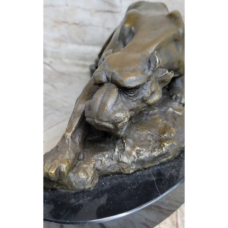 Waking Panther Mountain Imitative Lion Puma Big Imitative Cat Bronze Statue Sculpture On Marble Base