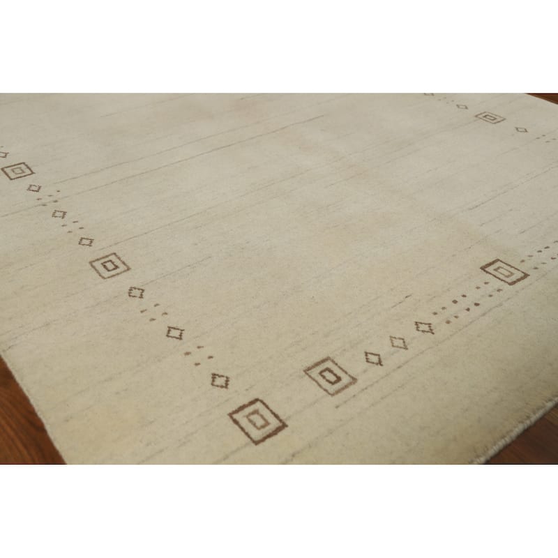 Tribal Beige Gabbeh Indian Rug Hand-Knotted Wool Carpet - 4'0" x 5'9" - Ivory/Beige - 4'0" x 5'9"