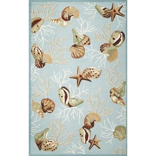 HomeRoots 3' x 5' Blue Corals and Shells Area Rug - 3' x 5' Oval - Bed ...