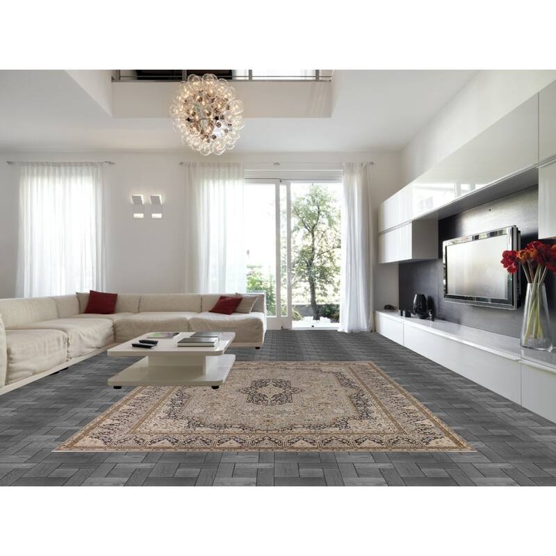 Traditional Grey Kashan Turkish Area Rug Machine Made Floral Carpet - 9'9" x 12'11"