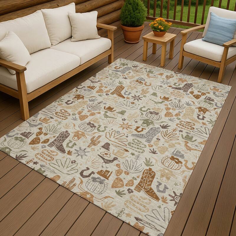 Machine Washable Indoor/ Outdoor Modern Ranch Chantille Rug