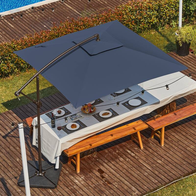 8ft×8ft Square Steel Crank-lift Cantilever Umbrella With Weighted Base