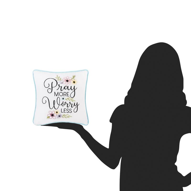 10" x 10" Pray More Worry Less Embroidered Small Petite Throw Pillow