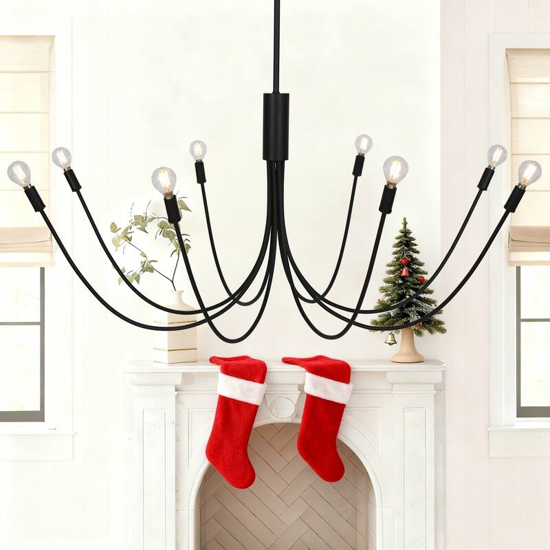 Modern Classic 8-Light Black Candle Dimmable Chandelier with Adjustable Height - 41.3" Dia. x 20.1" H