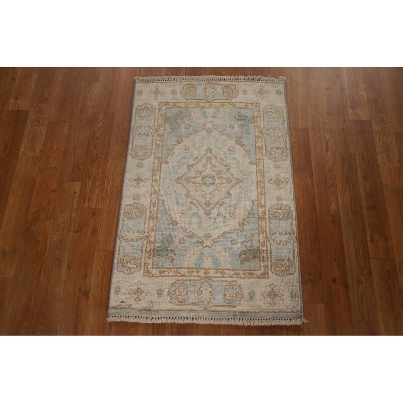 Hand Knotted Oriental 100% Wool Carpet Transitional Geometric Beige & Ivories Oushak Area Rug - 3' 0'' X 2' 0''