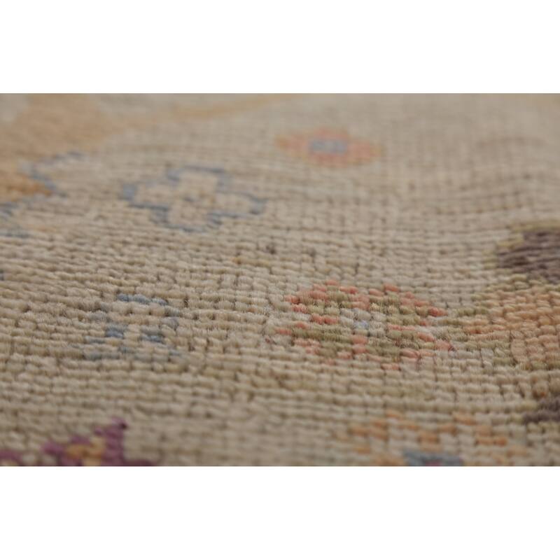 Hand Knotted Oriental 100% Wool Carpet Transitional All-Over Beige & Ivories Oushak Area Rug - 11' 9'' X 9' 1''
