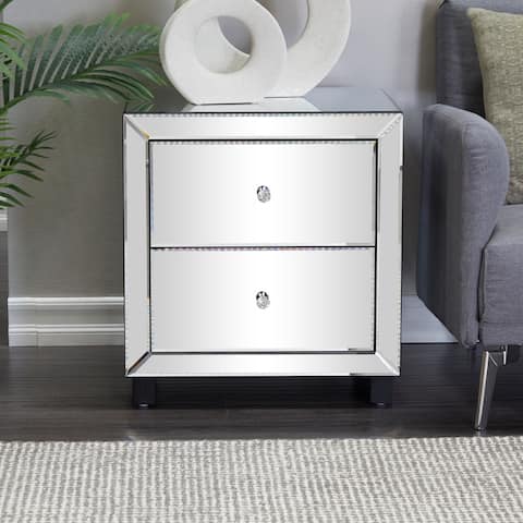Silver Wood Mirrored 2 Drawers Accent Table - 18.50W x 21.50L x 23.50H