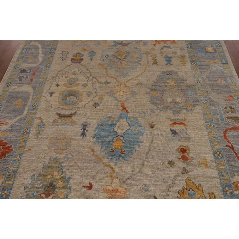 Vegetable Dye Oushak Area Rug Handmade Beige Wool Carpet - 5'0"x 6'10"