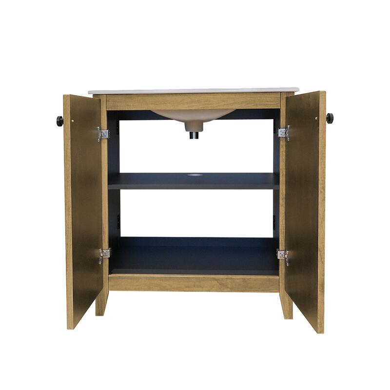 30inch Folding Floor Cabinet With Ceramic Sink- Patented 1-Minute Install, Space-Saving & Easy Assemble