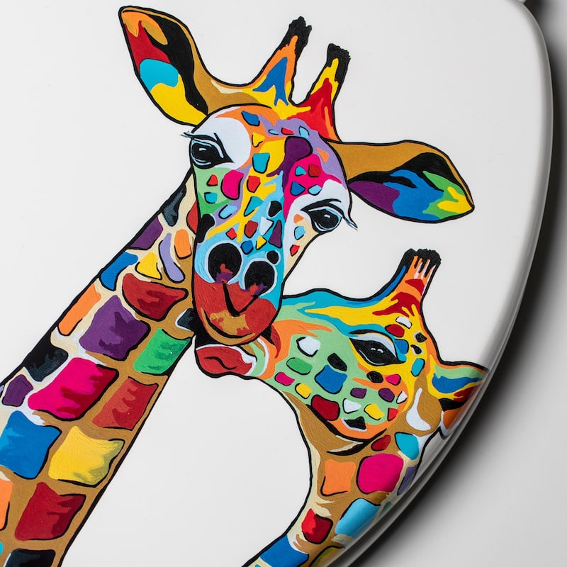 Croydex Steven Brown Artwork 19" Round Wood Toilet Seat, Colorful Giraffes Design