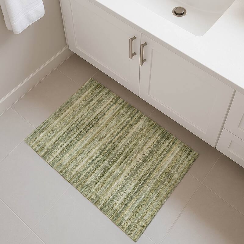 Premium Washable Super Soft Boho Stripes Mayfield Rug - Green - 1'8" x 2'6"