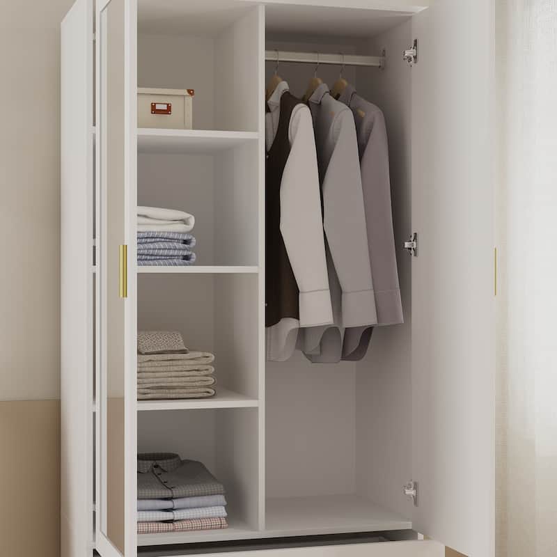 Kerrogee Bedroom Armoires Wardrobe with Mirror Drawers and Doors