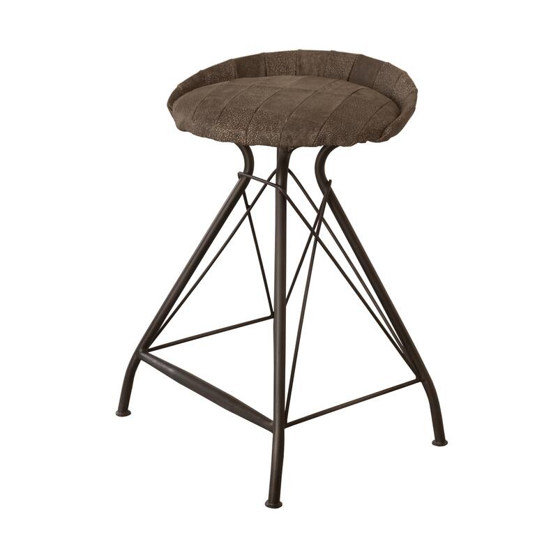 HomeRoots 25" Brown and Black Leather and Iron Low Back Counter Height Swivel Bar Chair