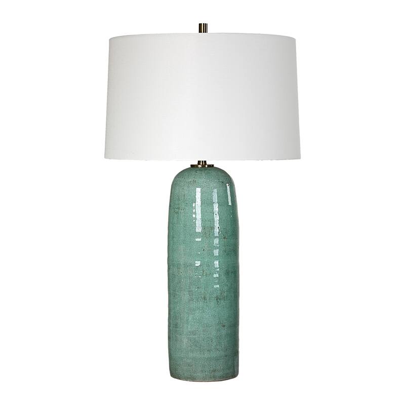 Crackled Ceramic Table Lamp with Tapered Drum Shade - 30.25" - Teal Green