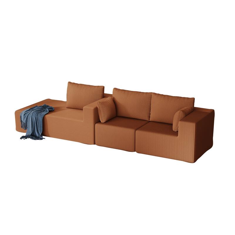L Shaped Sectional Foam Sofa, Upholstered Corduroy Fabric Sofa, Modular Cloud Couch with Chaise Lounge & Removable Covers