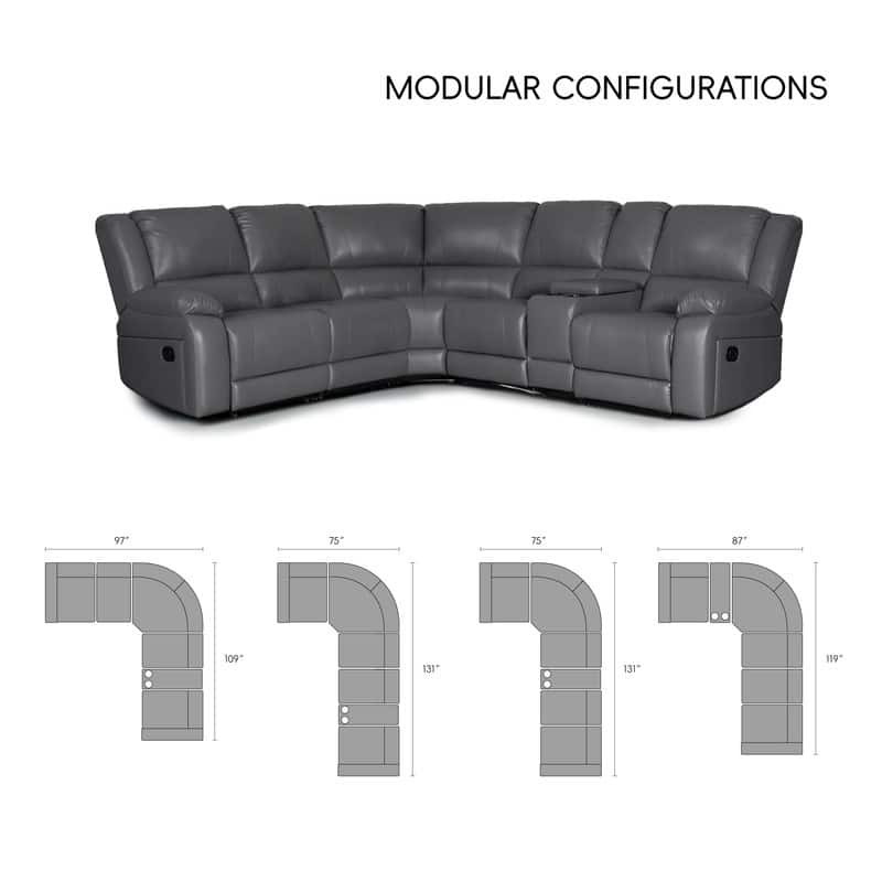 6PCS, 2 Manual Recliners, Faux Leather Reclining Sectional with Center Console
