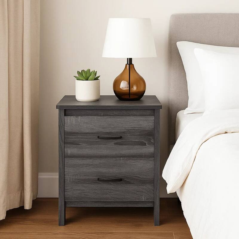 Nightstand Dresser, 2 Storage Drawers, 23 Inch, Modern Dark Gray