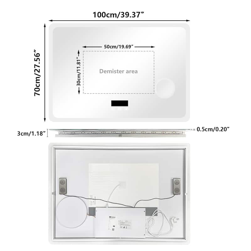 Smart LED Bathroom Mirror with Bluetooth Speaker, Anti-Fog Magnifying