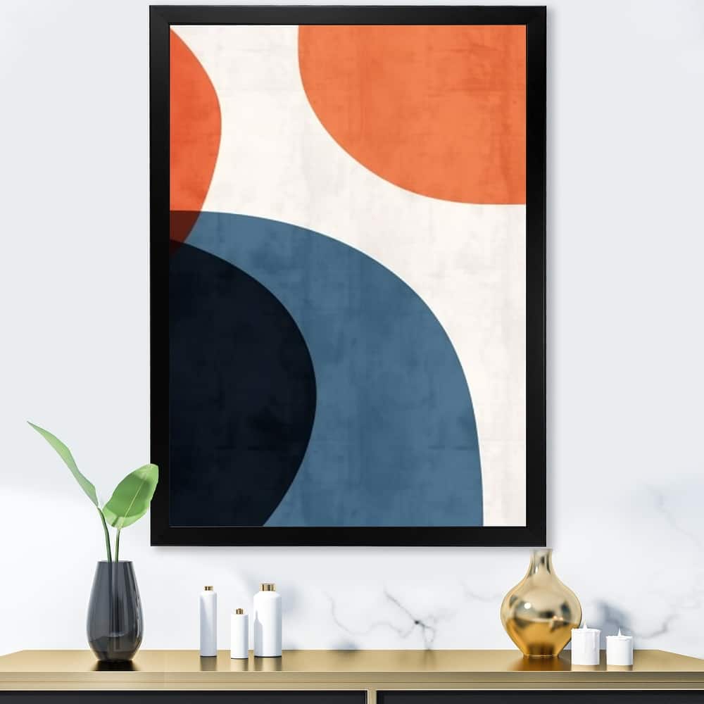 Designart "Blue And Orange Minimal Boho Pattern I" Abstract Minimalism Blue - Modern Hallway Framed Wall Art Decor