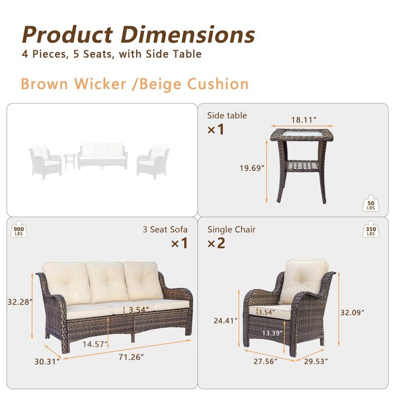 Outdoor Patio Furniture Set Brown Wicker Patio Conversation Seating Sets