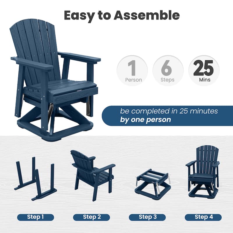 Set of 2 HDPE Adirondack Swivel Gliders, Outdoor Patio Chair Set