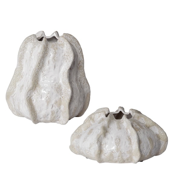 slide 2 of 3, Uttermost Urchin Textured Ivory Vases (Set of 2)
