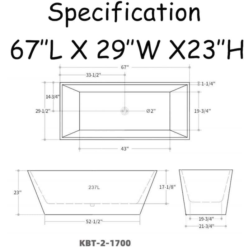 55''/59''/67'' Freestanding Bathtubs, Acrylic Soaking Bathtubs, Modern Spa Deep Soaking Tubs with Overflow & Drainer