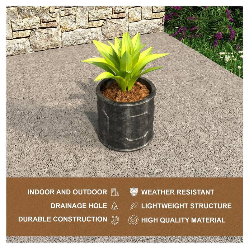 Meadow Classic Round Fiberstone and MGO Clay Planter with Drainage for Indoor Outdoor Home Office Yard Patio Fully Assembled