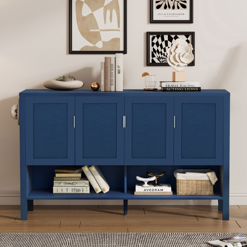 Modern 55.1" Storage Sideboard with 4-Doors, Multi Functional Buffet Table with Open Shelf and Adjustable Shelves