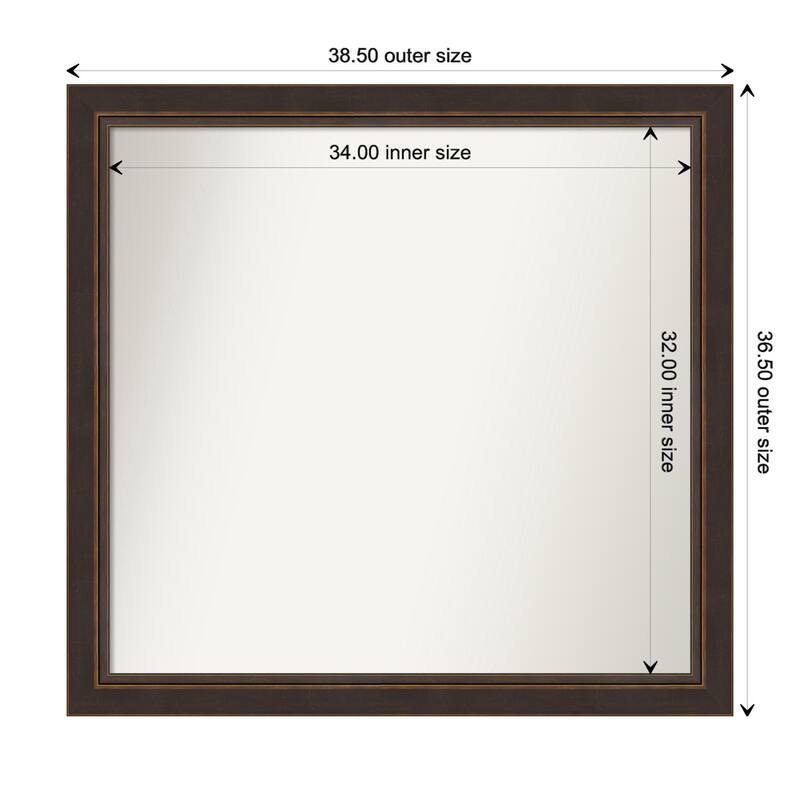 Lara Bronze Framed Non-Beveled Custom Wall Mirror, Bathroom Vanity Mirror - Outer Size: 38.5 x 36.5