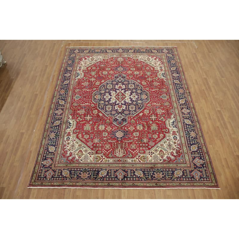 Hand Knotted Oriental 100% Wool Carpet Traditional Floral Red Tabriz Area Rug - 12' 7'' X 9' 7''