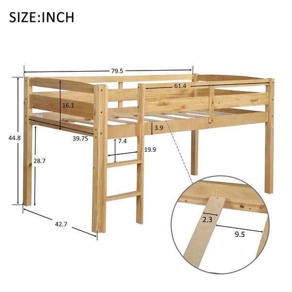 dimension image slide 0 of 3, Merax Twin Wood Low Loft Bed with Ladder for Kids
