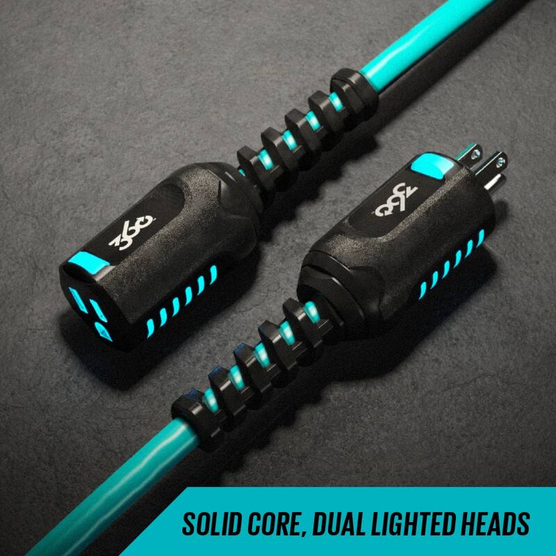 360 Electrical Heavy-Duty 50-ft 12/3 PowerFlex Single Outlet Extension Cord w/ Lighted Heads - Aqua/Grey