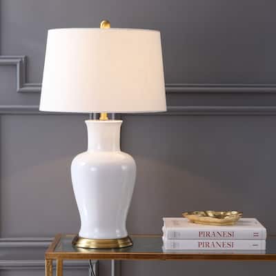 Julia 29" Ceramic LED Table Lamp, White/Gold by JONATHAN Y