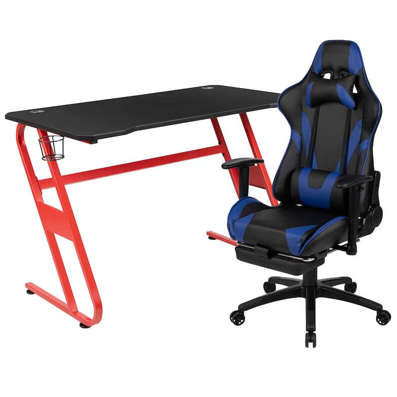 Desk Bundle - Gaming Desk, Cup Holder, Headphone Hook and Reclining Chair