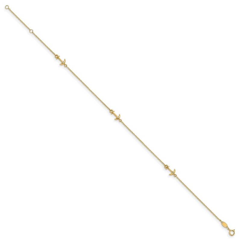Curata Women's Italian 14k Yellow Gold Cubic Zirconia Polished Anchor Anklet - 9 +1 Inch