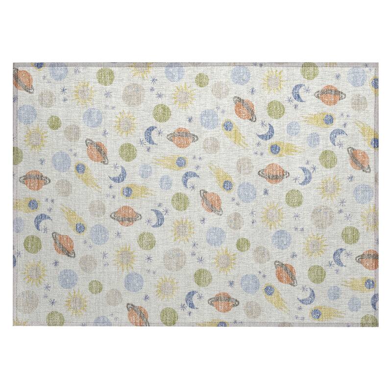 Machine Washable Indoor/ Outdoor Planets Comets Chantille Rug