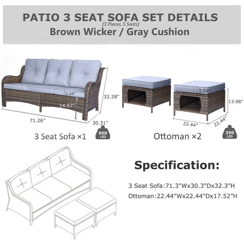 High Back Deep Seating Wicker Curved Outdoor Patio Sofa with Cushions