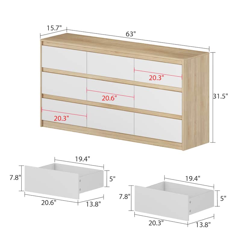 9 Drawer Dresser White Dresser Chest Drawer Storage Organizer Cabinet